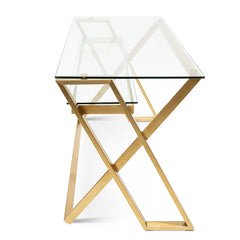 COF2589-BS 120cm Glass Home Office Desk - Brushed Gold Base