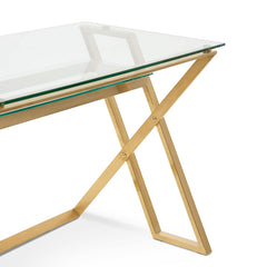 Ex Display - COF2589-BS 120cm Glass Home Office Desk - Brushed Gold Base