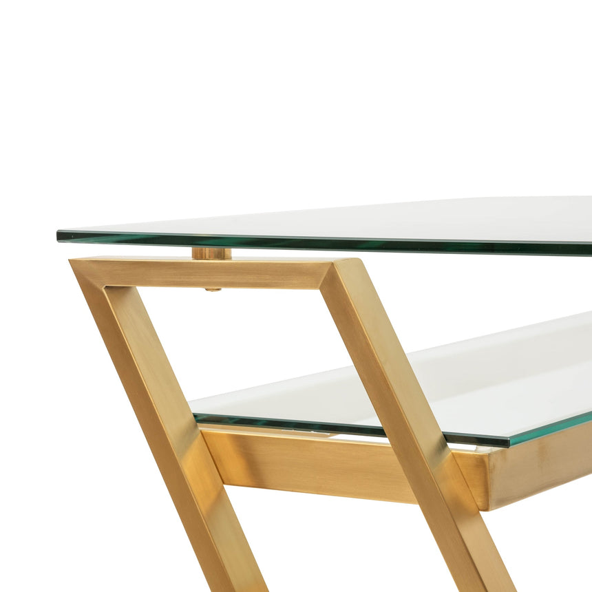 Ex Display - COF2589-BS 120cm Glass Home Office Desk - Brushed Gold Base - View 8