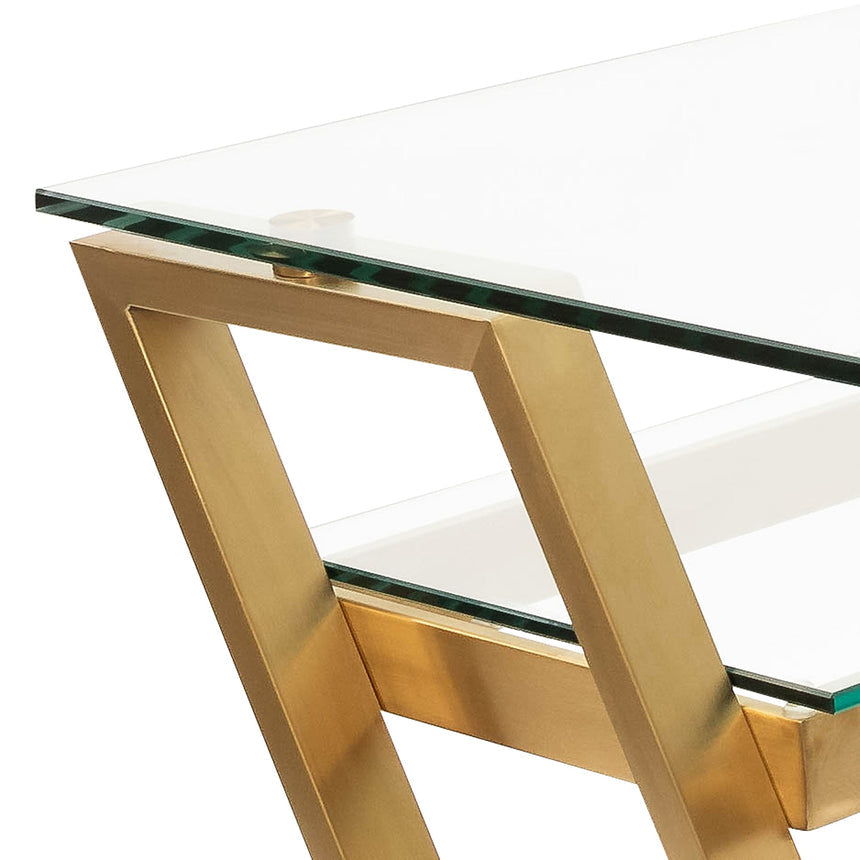 Ex Display - COF2589-BS 120cm Glass Home Office Desk - Brushed Gold Base - View 9