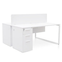 Ex Display - COT092-SN 2 Seater 160cm Office Desk With Privacy Screen - White - Upgraded Legs