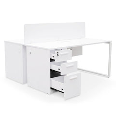 Ex Display - COT092-SN 2 Seater 160cm Office Desk With Privacy Screen - White - Upgraded Legs