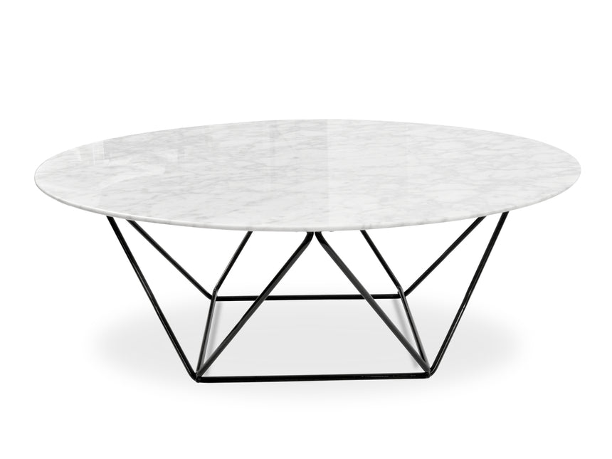 100cm Round Marble Coffee Table With Black Base - View 2