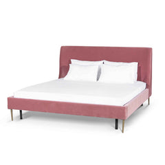 Blush Peach Queen Bed | Velvet Bed Frame | Myka Home