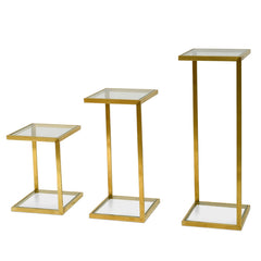 CST2358-KS Glass Side Table - Gold Base (Set of 3)