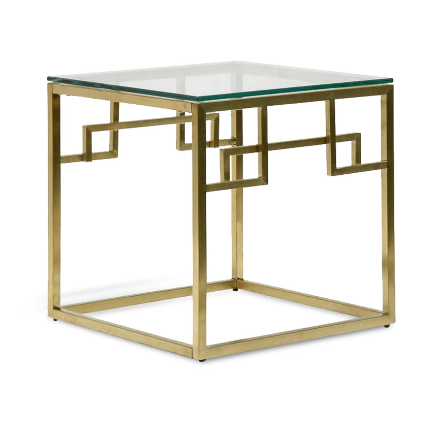 Side Table | Glass Top - Brushed Gold Base | Myka Home - View 3