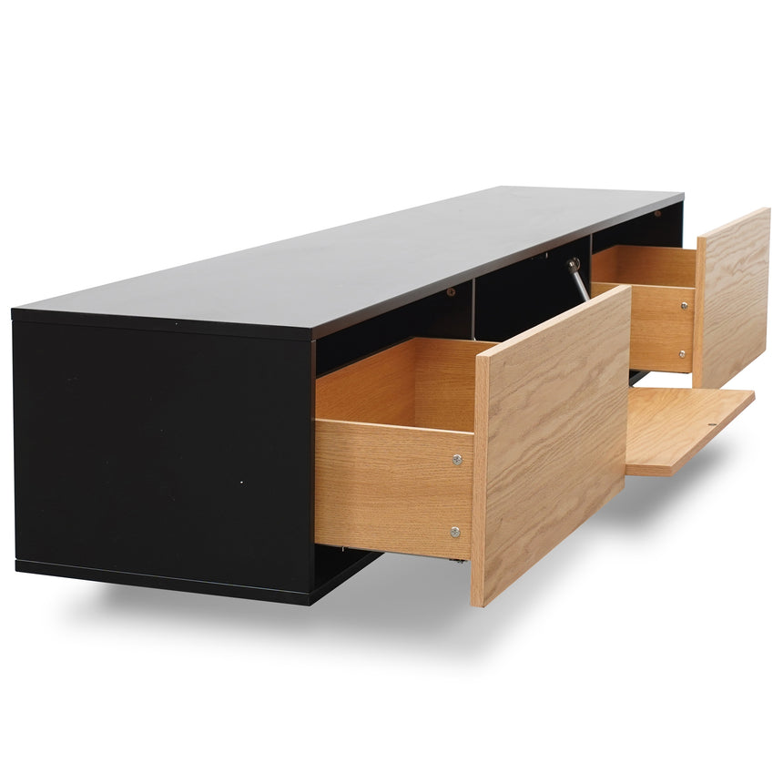2.3m TV Unit | Black with Natural Drawers | Myka Home - View 5