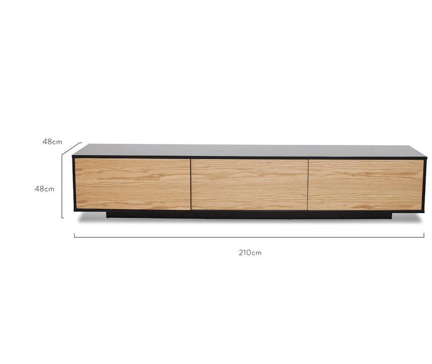 2.3m TV Unit | Black with Natural Drawers | Myka Home - View 8