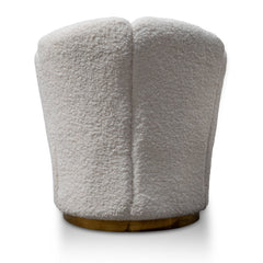 Lounge Chair - White synthetic wool Fabric with Brass Gold Base