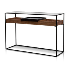 CDT2823-IG Metal Frame Console - Walnut - Black Tray