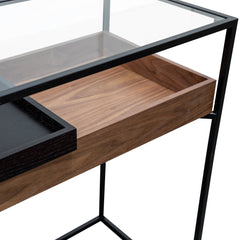 CDT2823-IG Metal Frame Console - Walnut - Black Tray