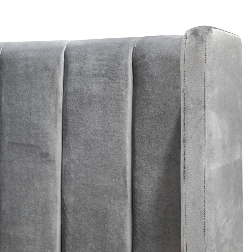 Queen Bed Frame - Wide Base in Charcoal Velvet - View 9
