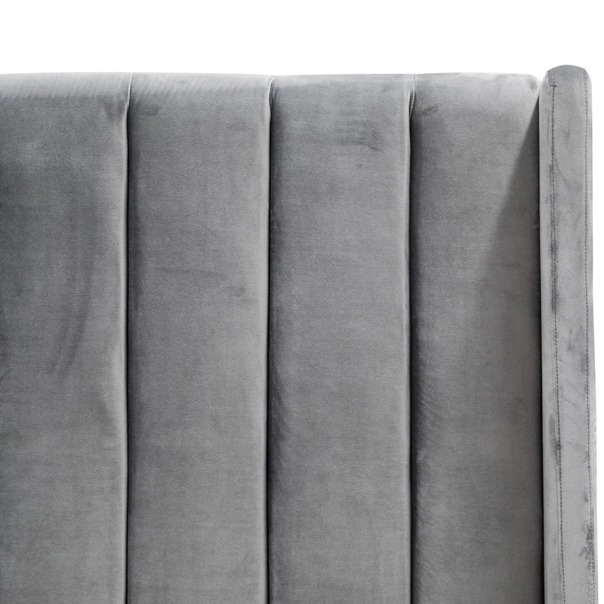 Queen Bed Frame - Wide Base in Charcoal Velvet - View 7