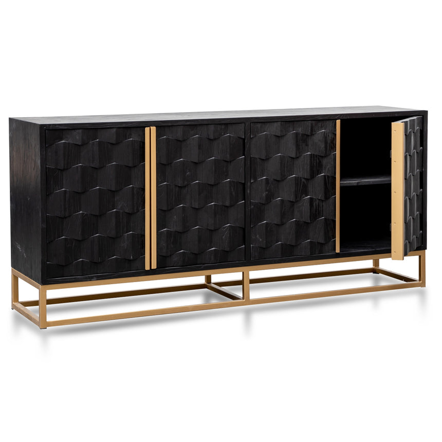 1.78m Sideboard - Black Wood with Gold Handle - View 5