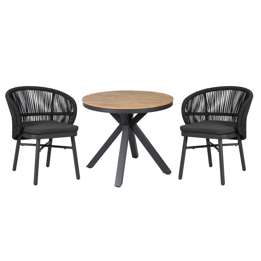 90cm Round Charcoal Outdoor Dining Table - Natural - View 3