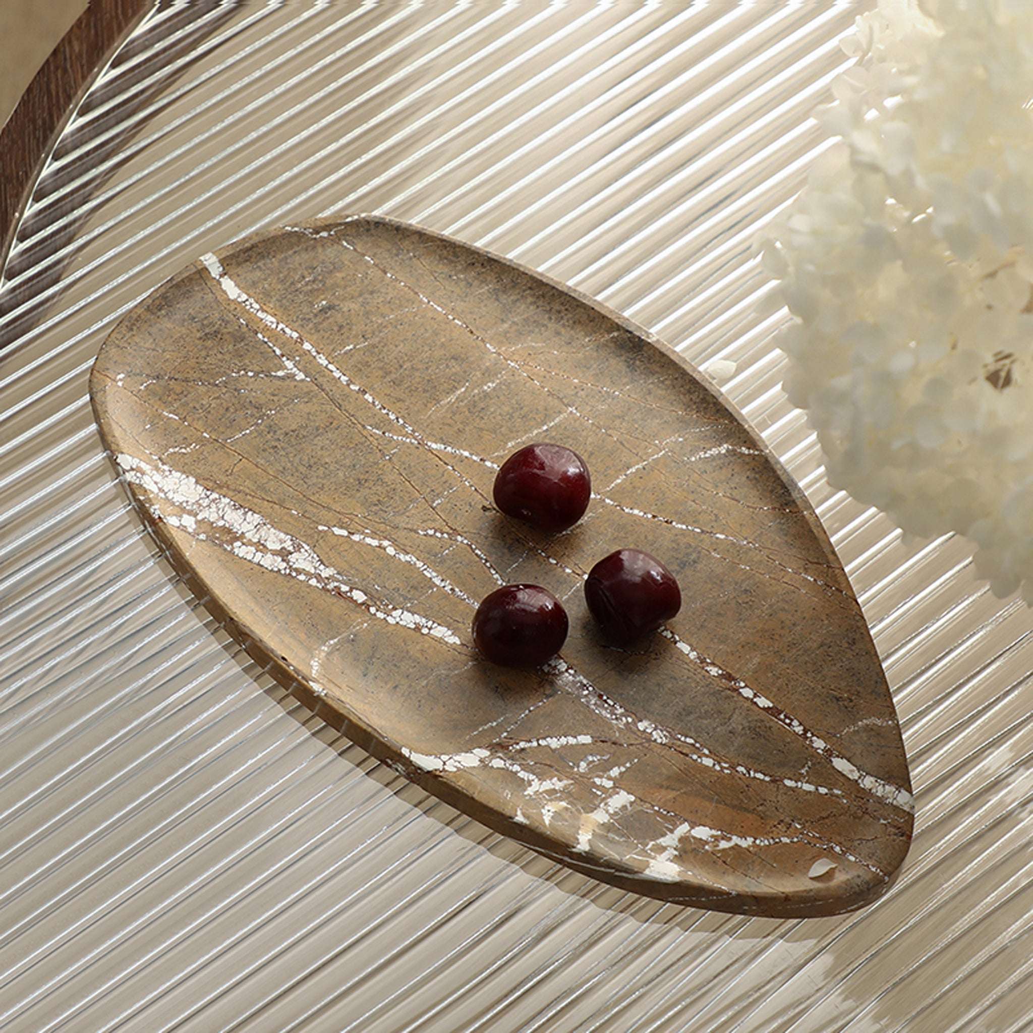 Leaf Shaped Marble Plate | Coffee | Myka Home