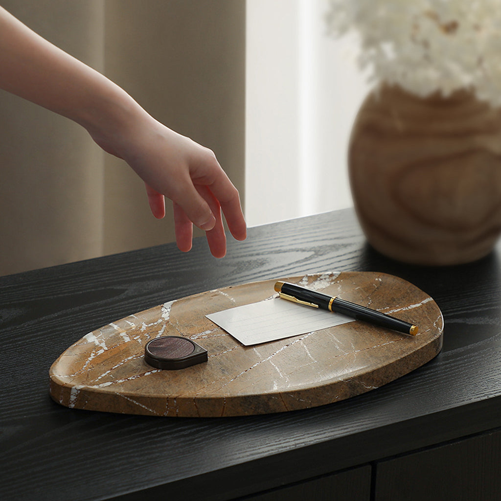 Leaf Shaped Marble Plate | Coffee | Myka Home