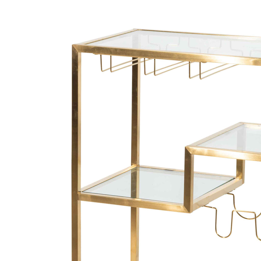 Glass Bar Cart - Brushed Gold Base - View 3