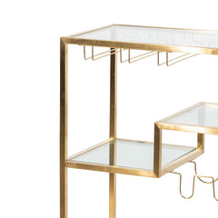 CBR6223-BS Glass Bar Cart - Brushed Gold Base