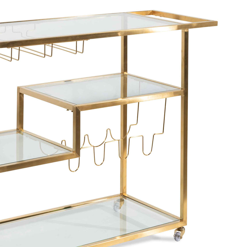Glass Bar Cart - Brushed Gold Base - View 4