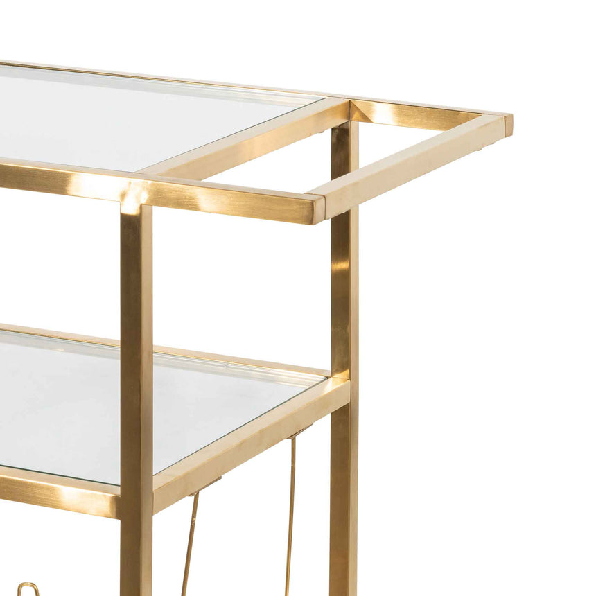Glass Bar Cart - Brushed Gold Base - View 5
