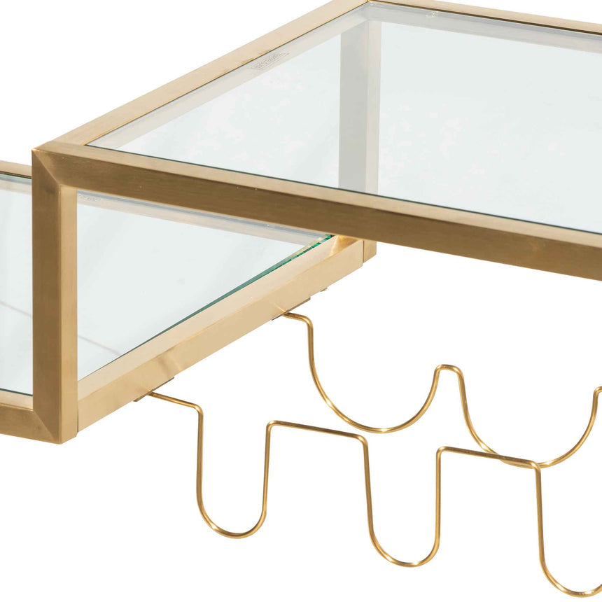 Glass Bar Cart - Brushed Gold Base - View 6