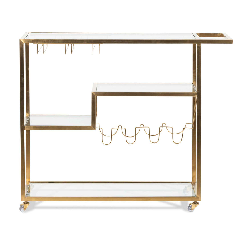 Glass Bar Cart - Brushed Gold Base - View 2