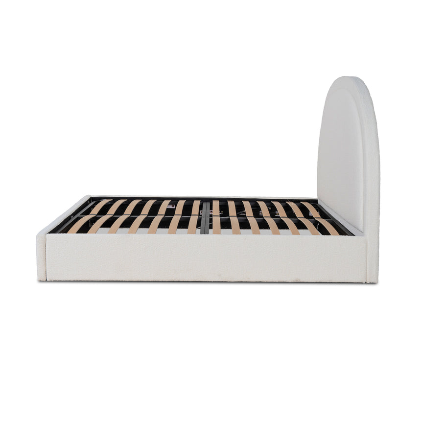 Queen Sized Bed Frame - Antique White Boucle with Storage - View 4