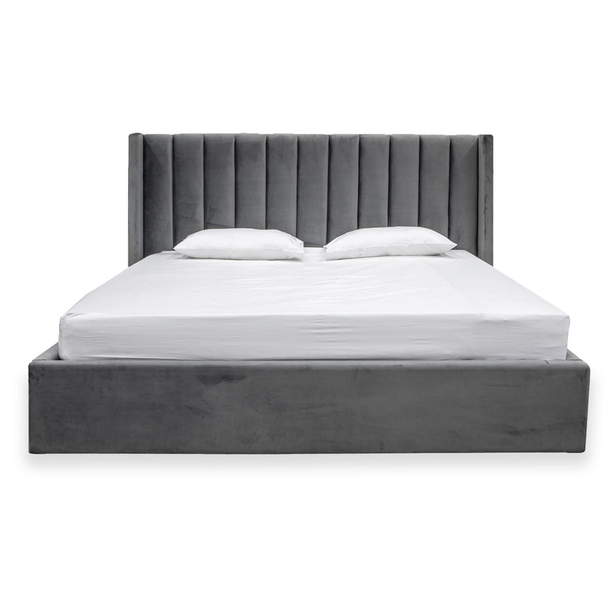 Queen Bed Frame - Wide Base in Charcoal Velvet - View 2