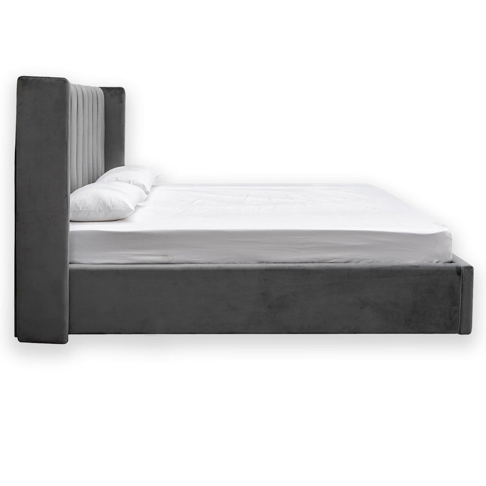 Queen Bed Frame - Wide Base in Charcoal Velvet - View 3