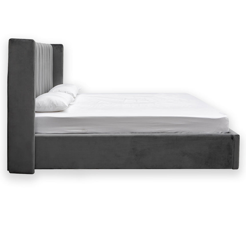 Queen Bed Frame - Wide Base in Charcoal Velvet - View 3