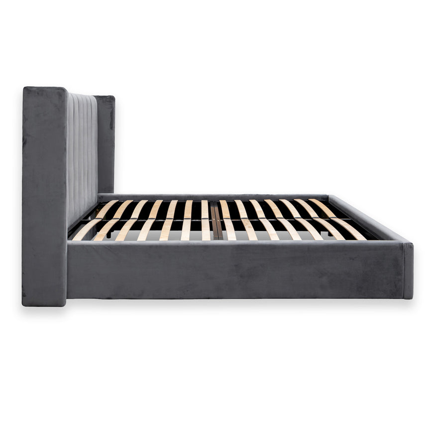 Queen Bed Frame - Wide Base in Charcoal Velvet - View 6