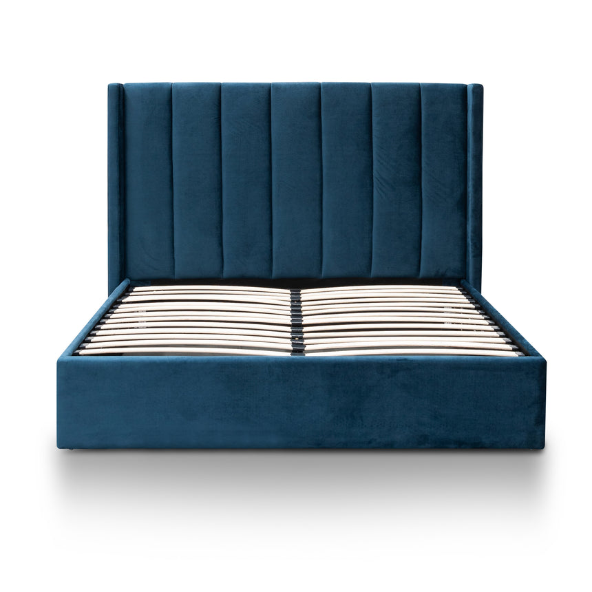 Monaco King Bed Frame | Teal Navy Velvet Storage | Myka Home - View 2
