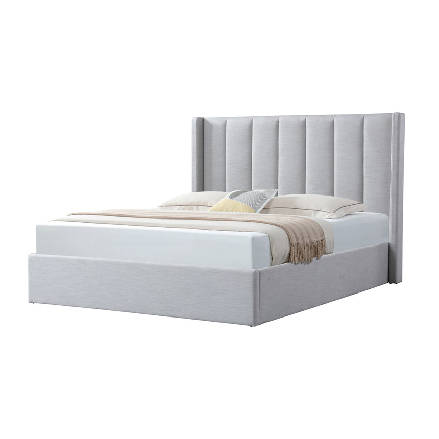 Florence King Bed Frame | Pearl Grey Storage | Myka Home