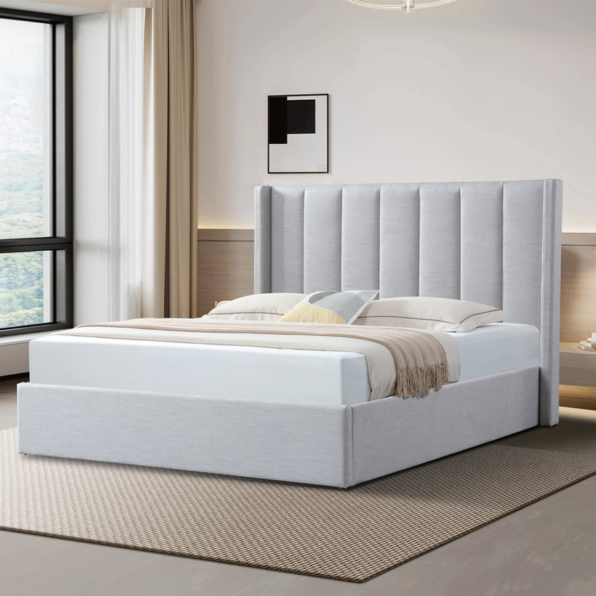 Florence King Bed Frame | Pearl Grey Storage | Myka Home - View 2