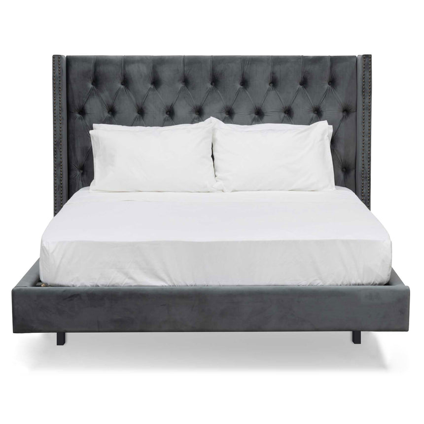 Queen Bed Frame - Charcoal Velvet - View 2
