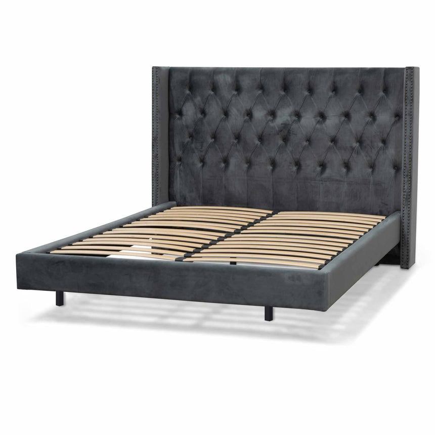 Queen Bed Frame - Charcoal Velvet - View 5