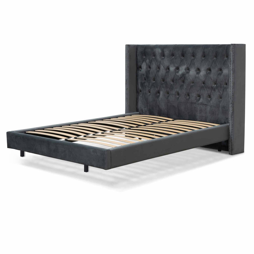 Queen Bed Frame - Charcoal Velvet - View 3