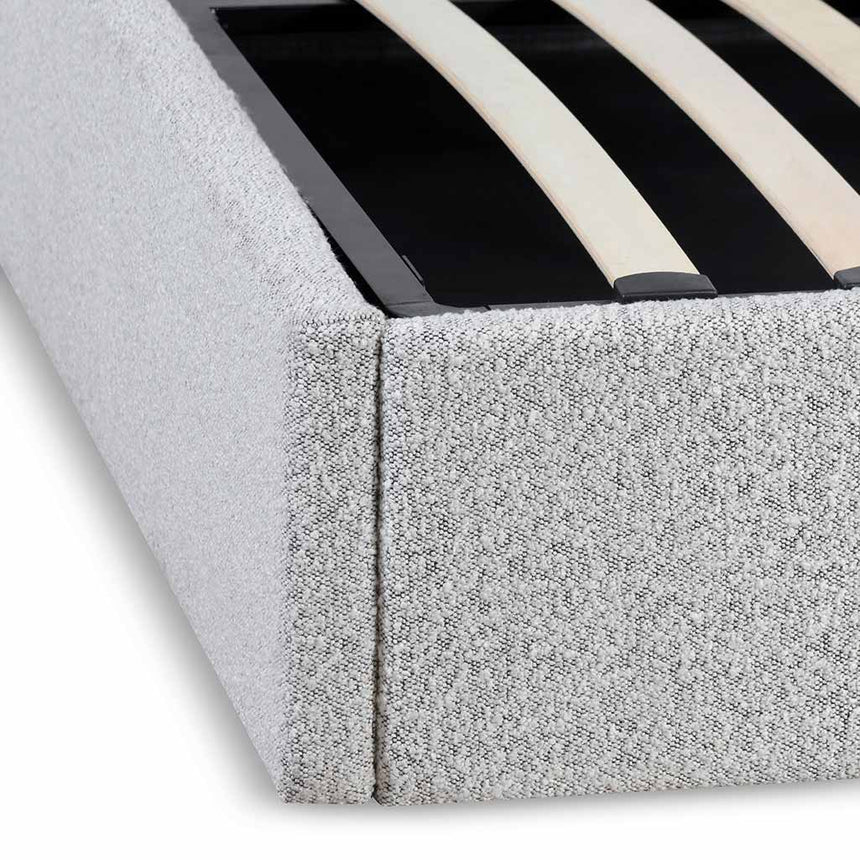 King Sized Bed Frame - Cloudy Pepper Boucle with Storage - View 7