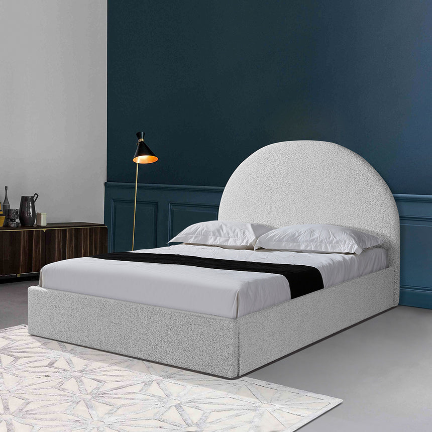Queen Sized Bed Frame - Cloudy Pepper Boucle with Storage - View 2