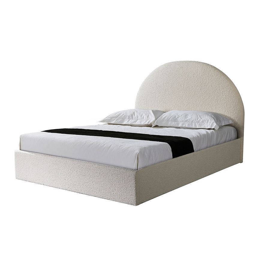 Queen Sized Bed Frame - Antique White Boucle with Storage