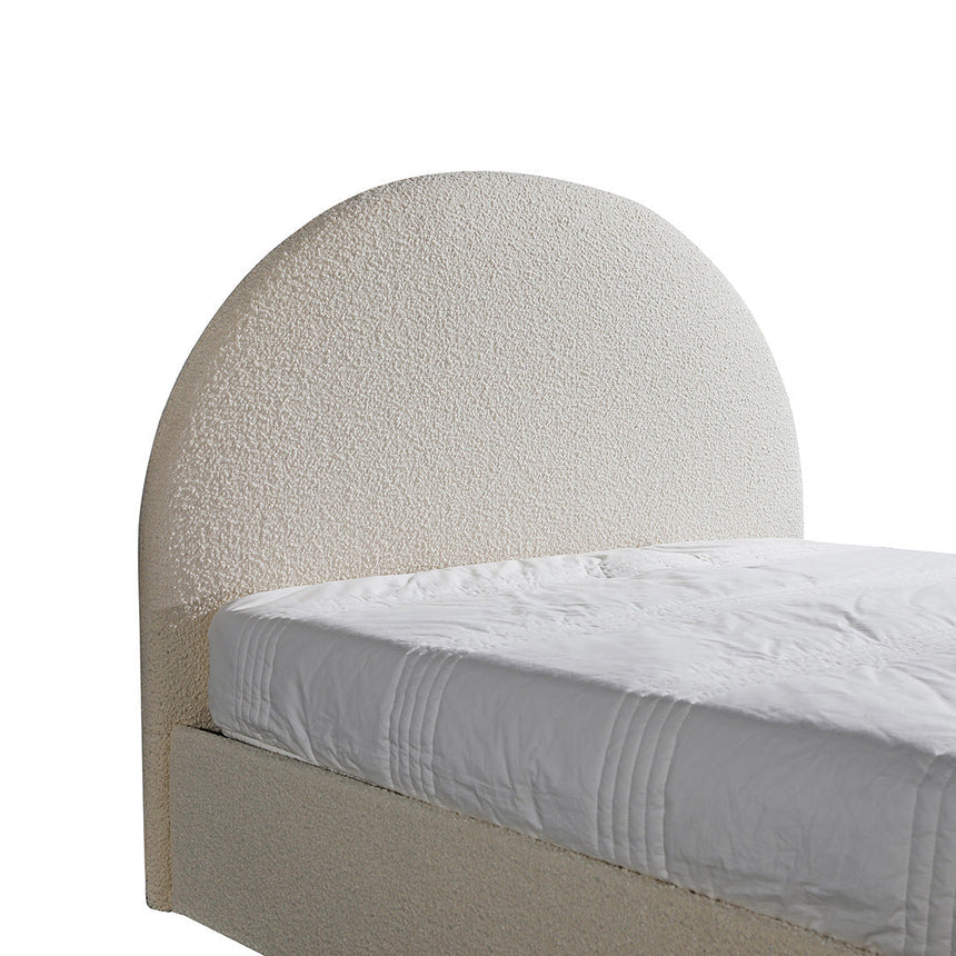 King Sized Bed Frame - Antique White Boucle with Storage - View 3