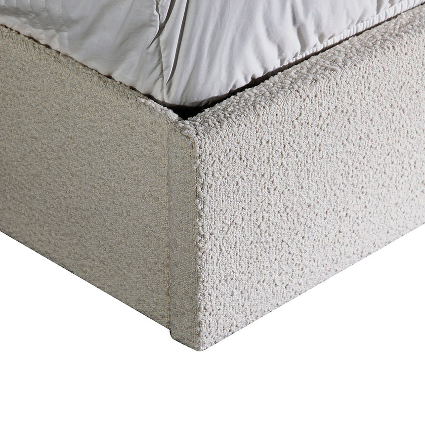 Queen Sized Bed Frame - Antique White Boucle with Storage - View 6