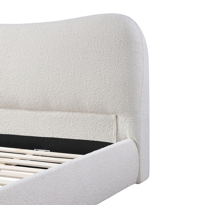 King Bed Frame - Cream White Boucle - View 11
