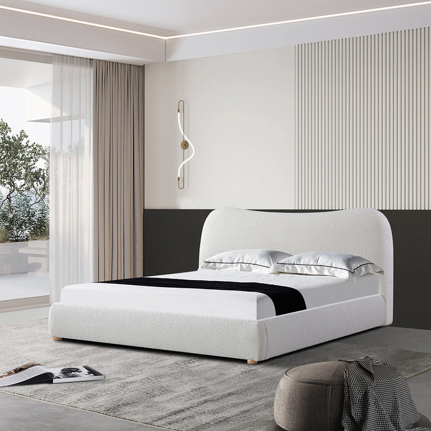King Bed Frame - Cream White Boucle - View 2