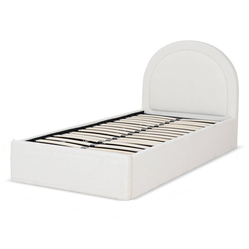 Single Sized Bed Frame - Antique White Boucle with Storage