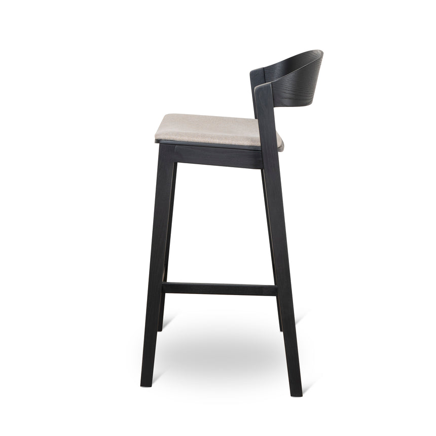 Black Bar Stool - Grey Seat - View 2
