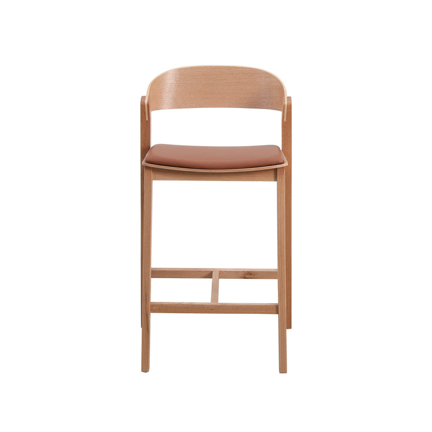 Natural Bar Stool - Brown Seat - View 2