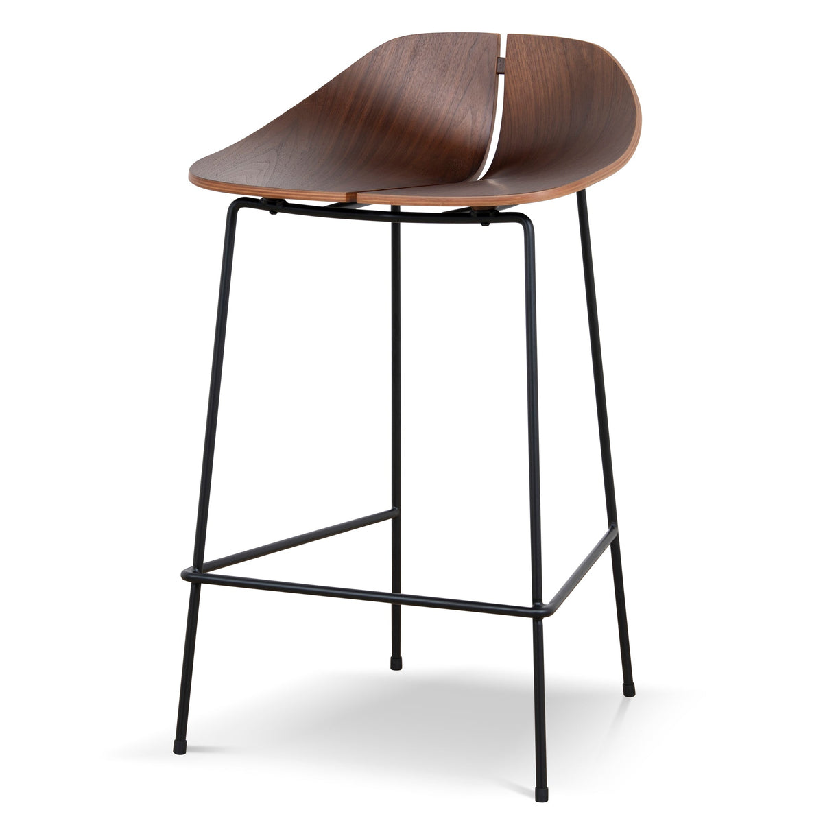 65cm Matte Black Bar Stool | Walnut | Myka Home