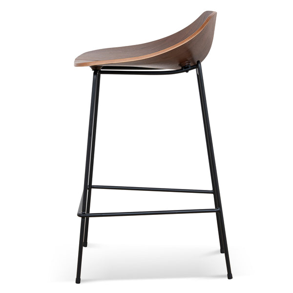 65cm Matte Black Bar Stool | Walnut | Myka Home - View 3